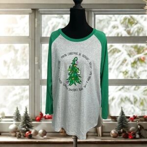 Jane Marie top Gray and Green Christmas top